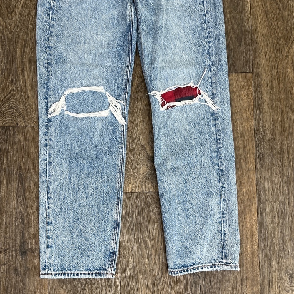 American Eagle Women Size 0 Highest Rise 90s Boyfriend Straight Leg Plaid Jeans - Picture 8 of 9